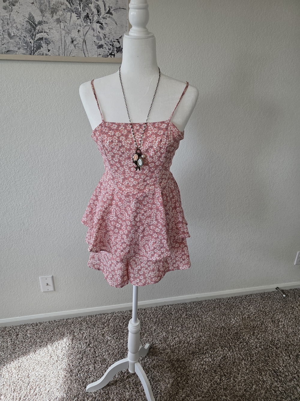 Floral Tiered Pink Summer Romper